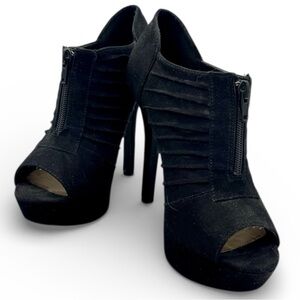 Elegant Black Suede-Like Zip Up Peep-Toe Pleaser Pumps Size 7